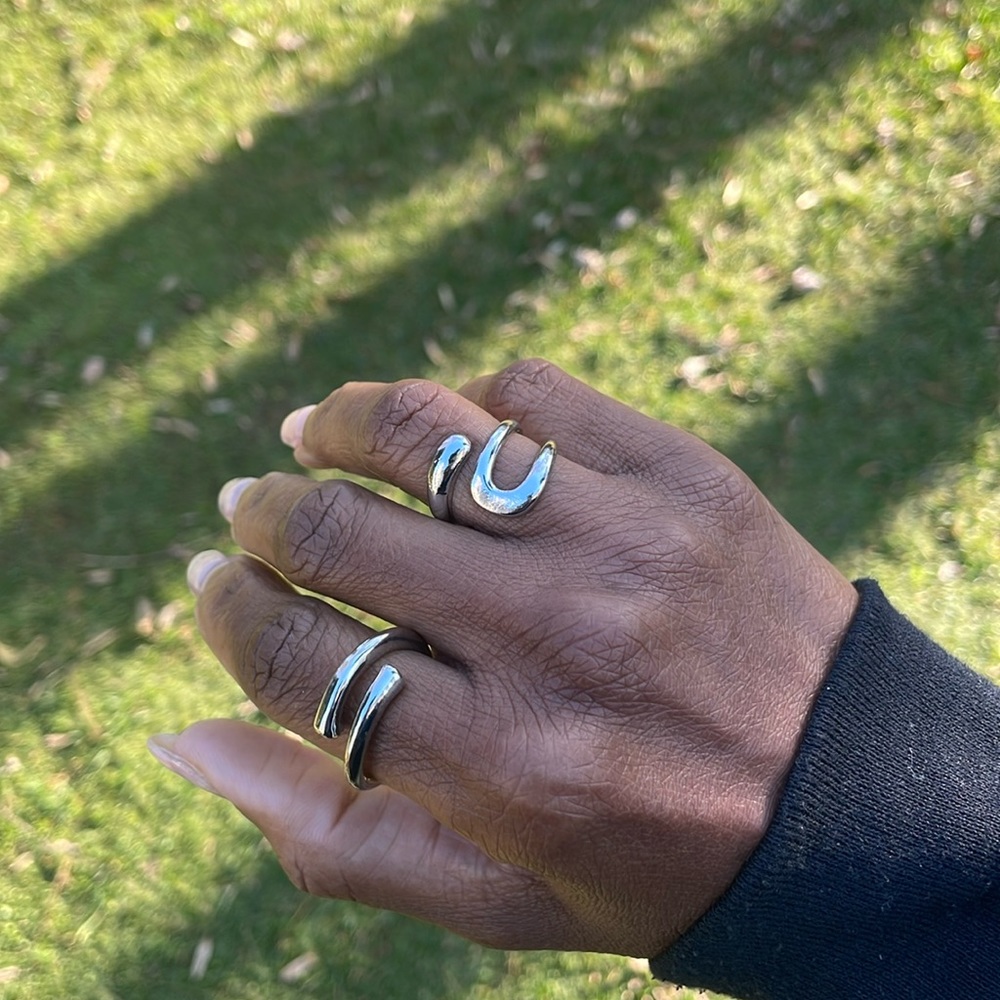 Silver Tone Adjustable Geometric Rings